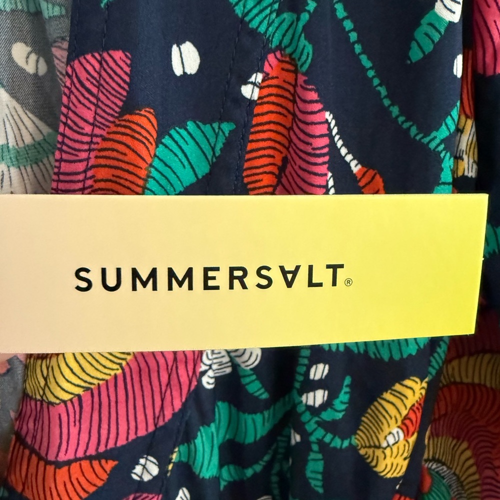 Summersalt Wrap Dress Womens 14 Floral Navy Multicolor Puff Sleeve Wrap Tie Midi - Picture 7 of 11